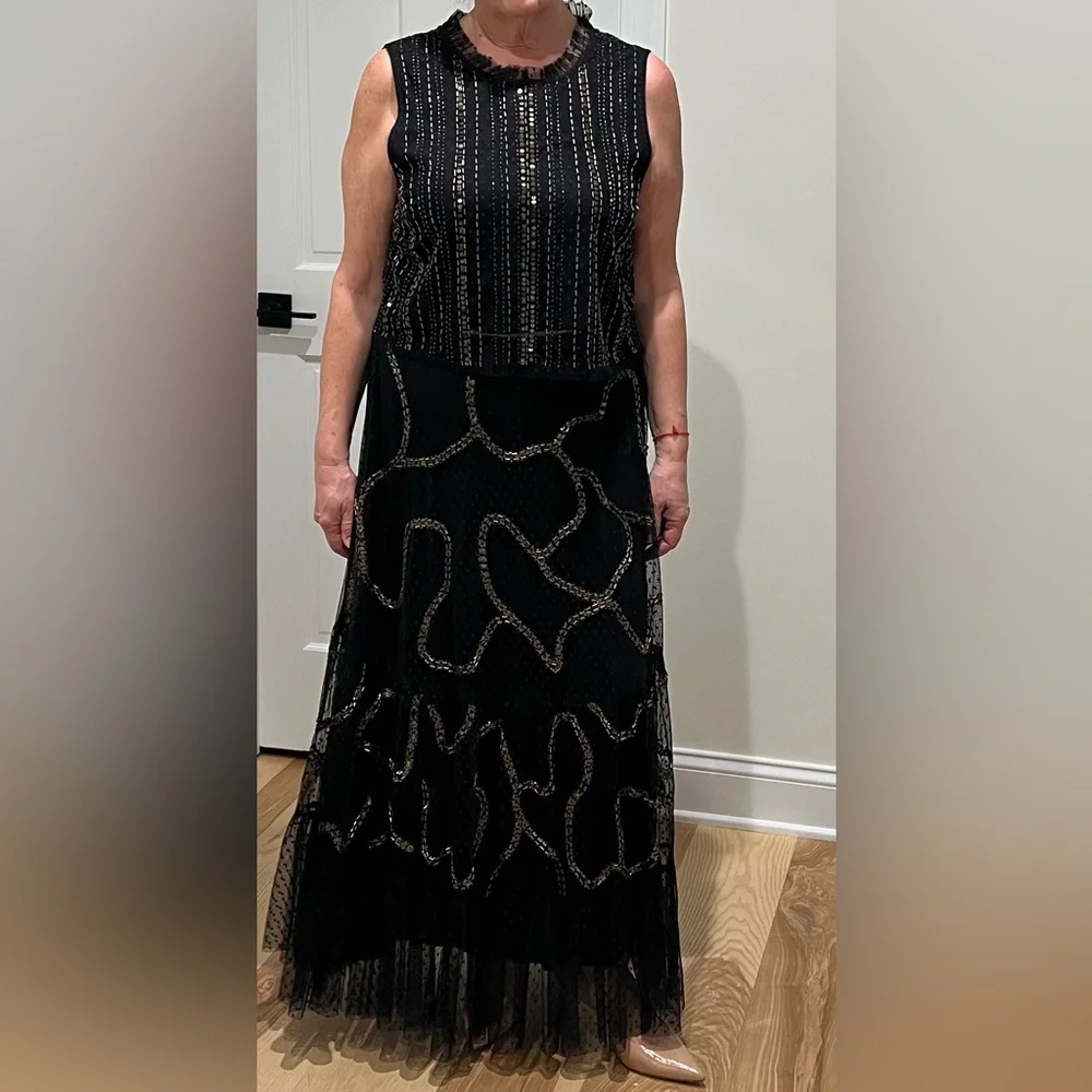 Anthropologie Black Gold Beaded wedding skirt blouse top set outfit size XL - Picture 6 of 12